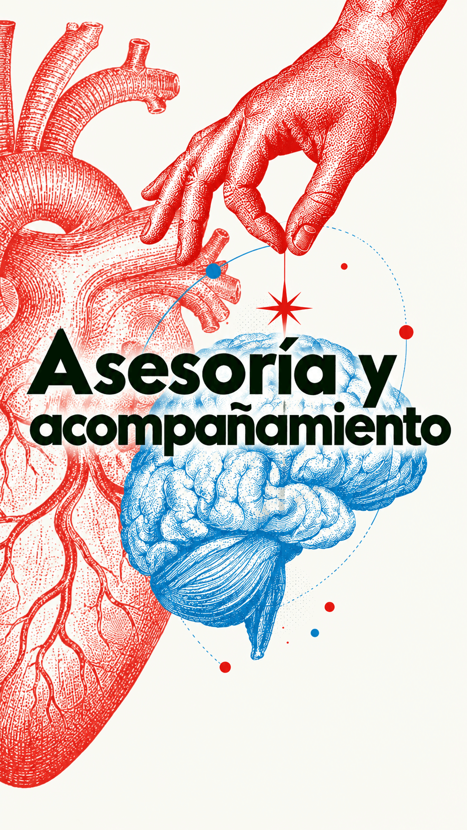 Advisory and support artwork featuring illustrations of a heart, a hand and a brain