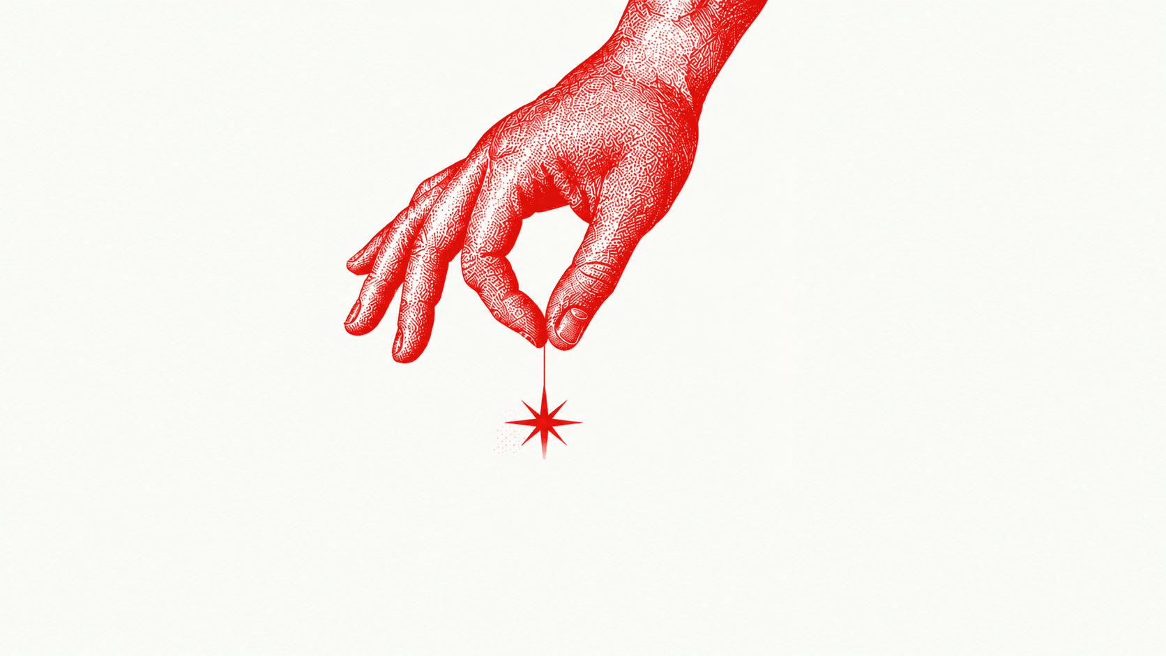 Red illustration of a hand holding a star