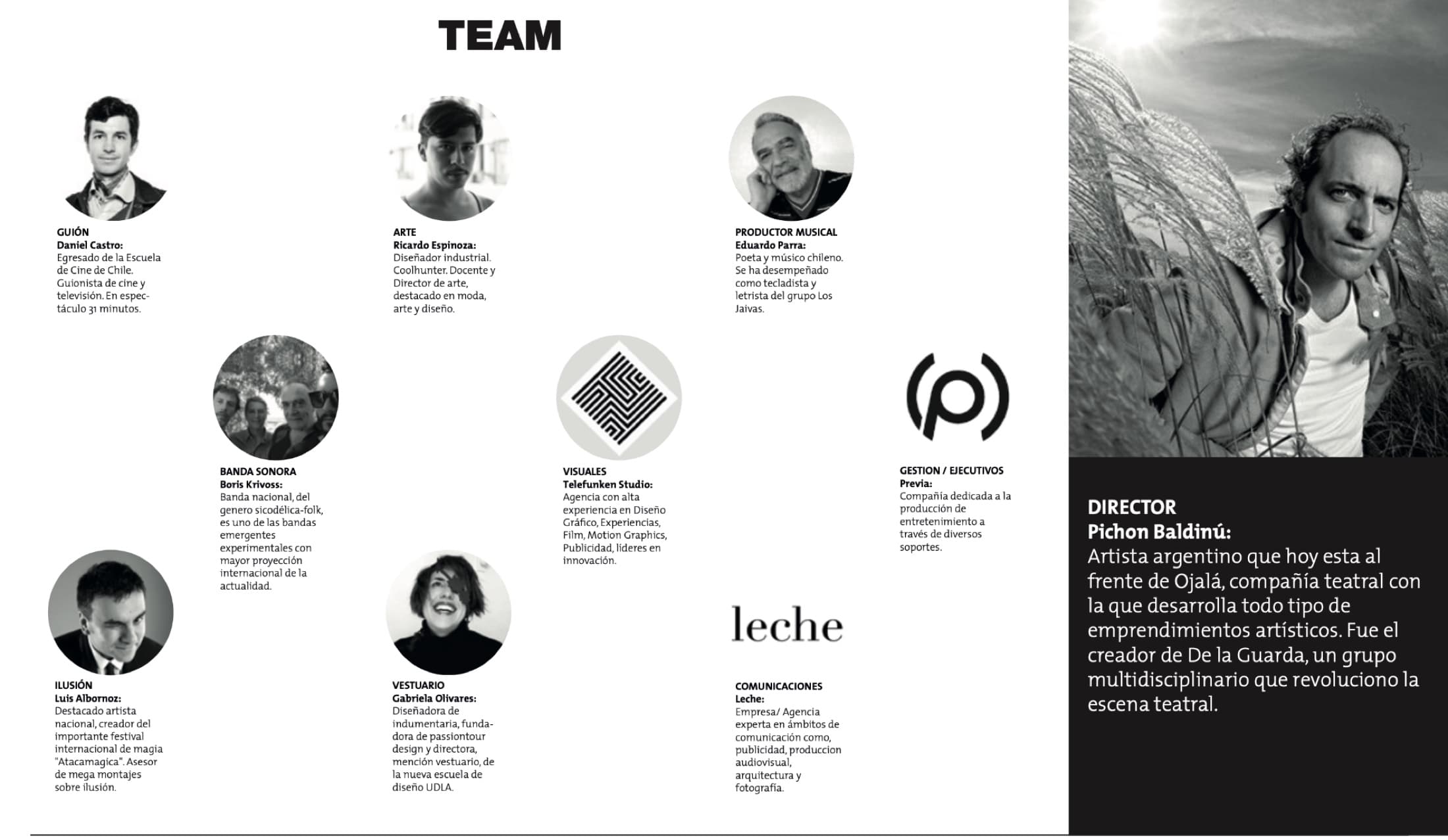 Creative-team panel for TIM. The Illusive Man crediting Luis Albornoz for illusionism