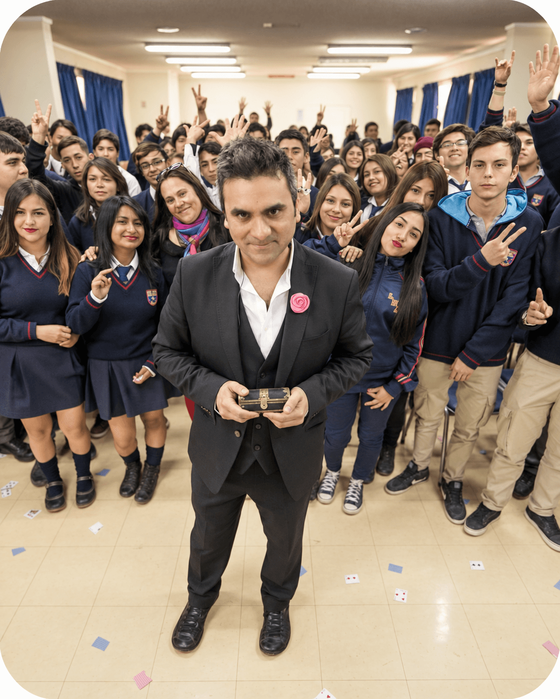 Luis Albornoz junto a estudiantes participantes de Imaginno