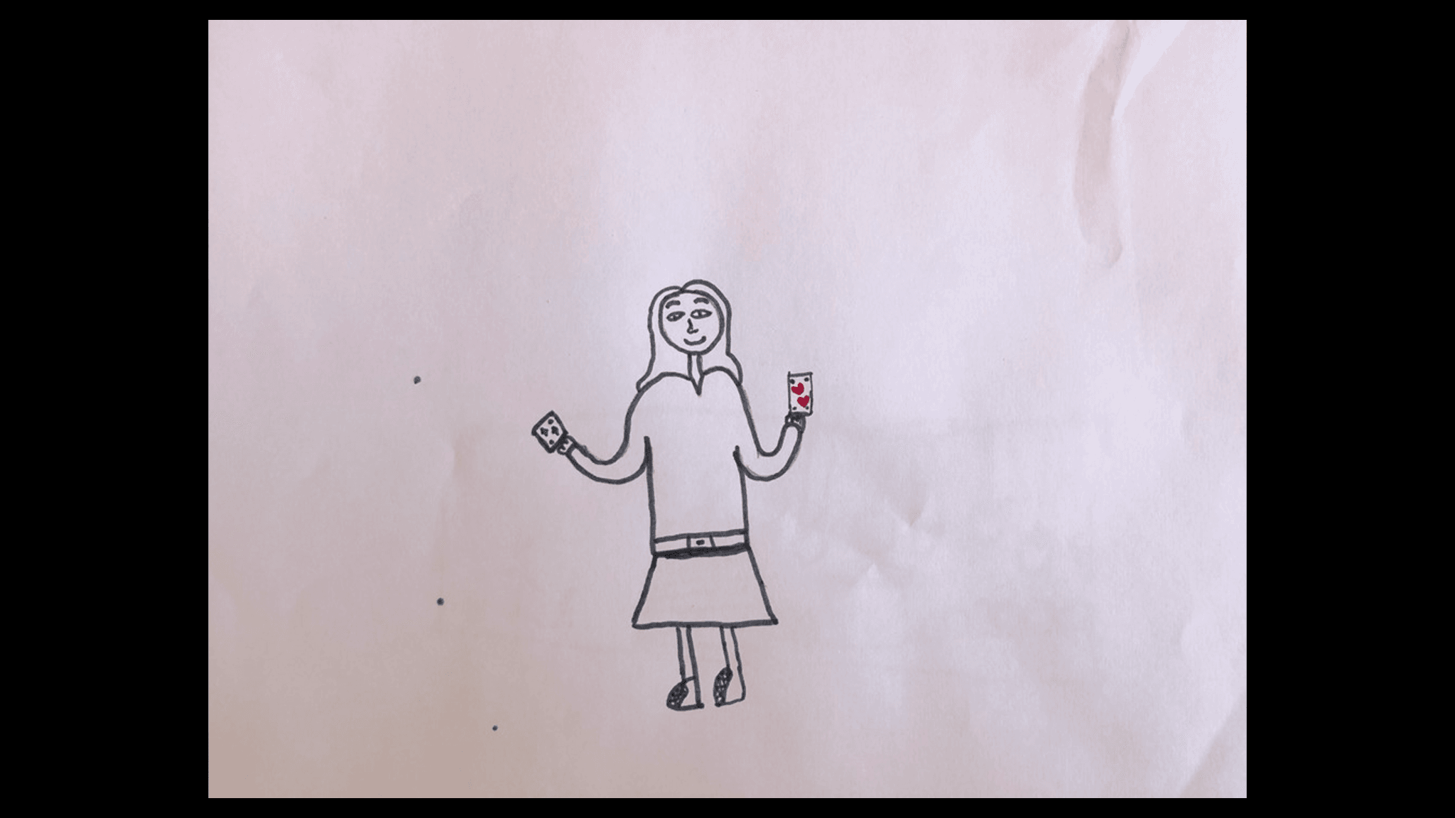 Dibujo de una participante con naipes de ilusionismo