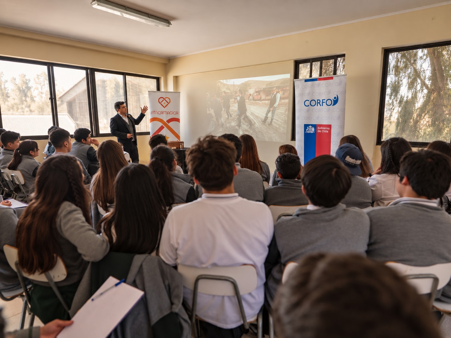 Luis Albornoz conduce una actividad de Innovamagica con estudiantes en Copiapó