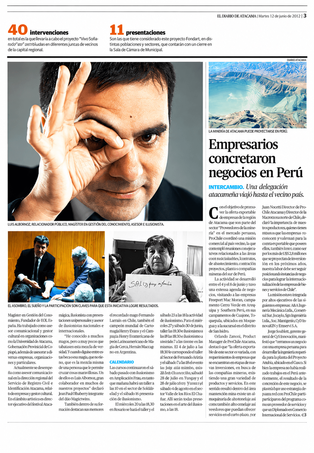 Segunda página de la nota de El Diario de Atacama sobre el proyecto Vivo soñando